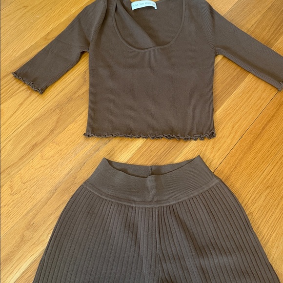 Live The Process Brown Ribbed Wide Leg Pants Set - Picture 2 of 4